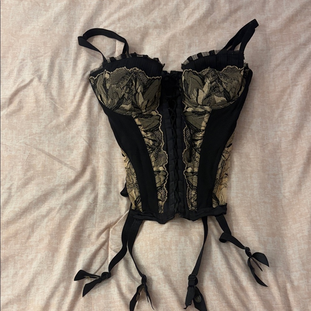 Black and Gold La Perla  Lace Bustier Corset Top